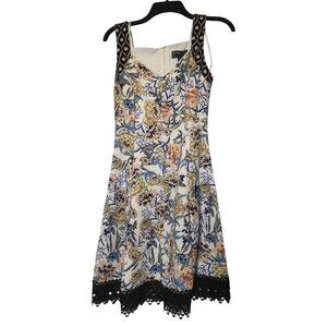Donna Ricco Cocktail Dress White with Multicolor Floral & Black Lace (4/Small)
